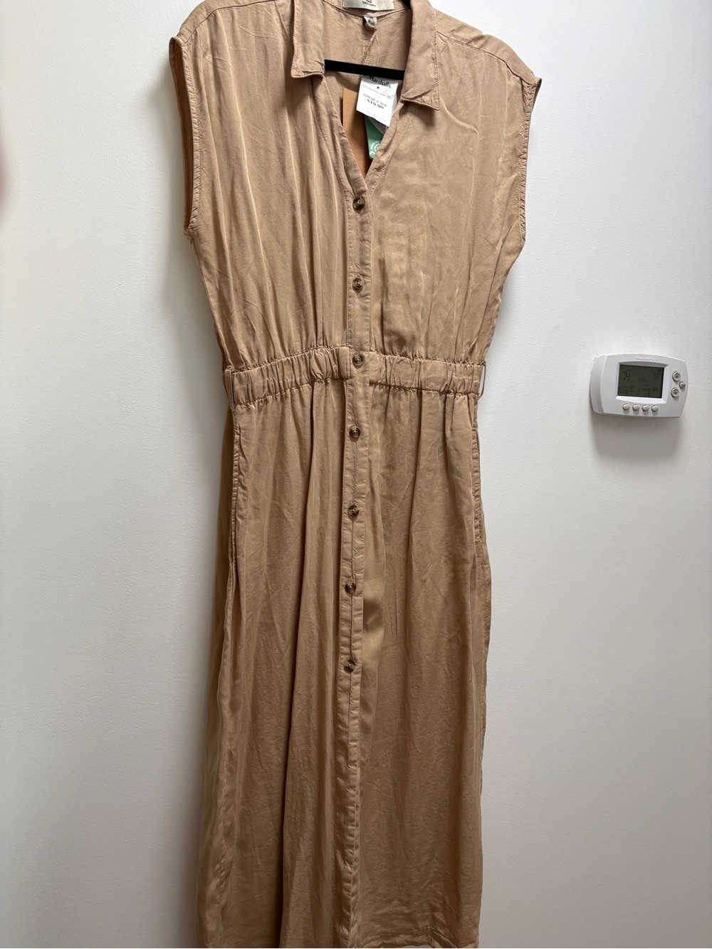 Sleeveless Button-Front Maxi Dress in Tan - L - Neutral Minimal quiet luxury